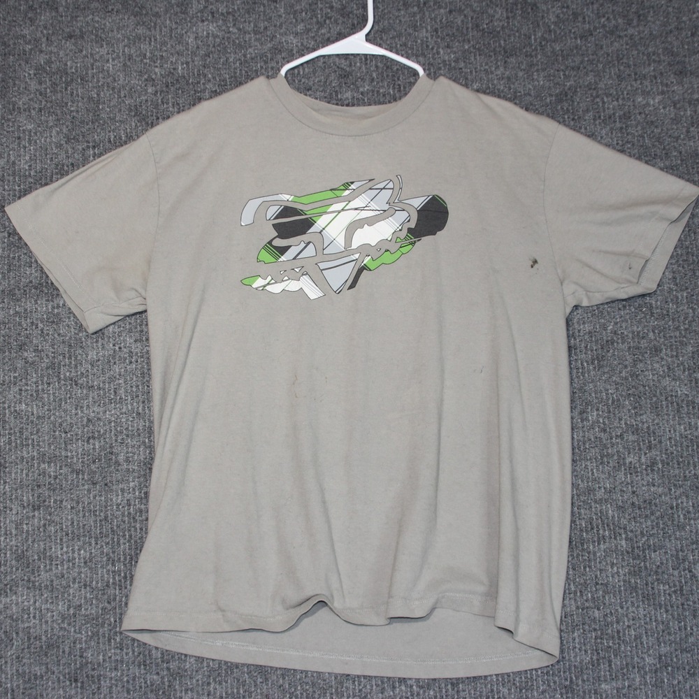 Y2K Fox Racing T Shirt Mens XL Beige Logo Graphic Short Sleeve Casual Top Tee